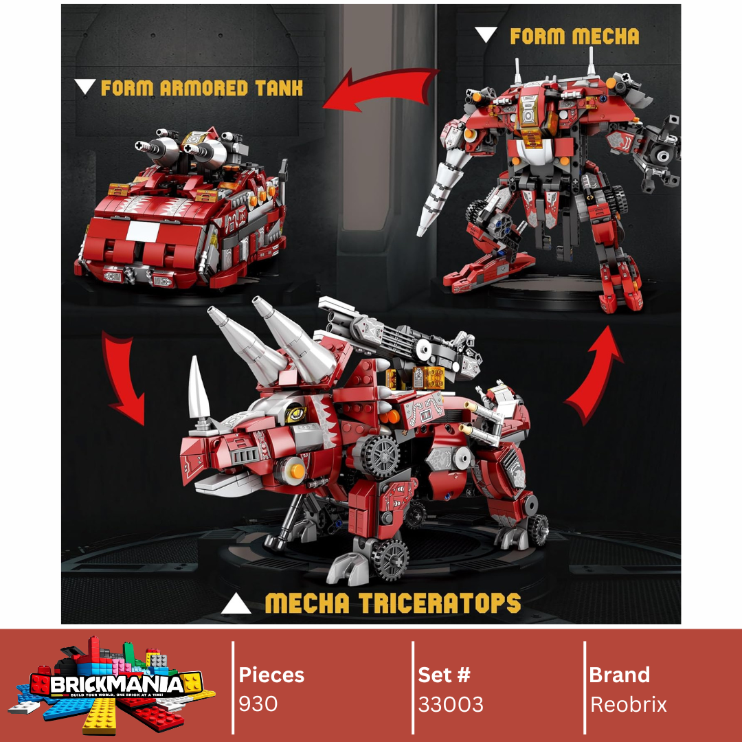 Reobrix 33003 Triceratops Transformers 3 in 1 Building Toy Set | 930 PCS