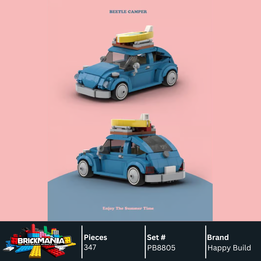 Happy Build PB8805 Beetle Camper Building Toy Set | 357 PCS | Buildable Car with Display Container
