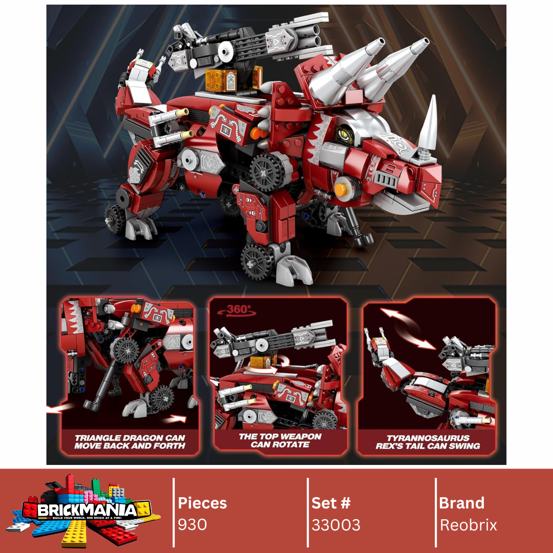 Reobrix 33003 Triceratops Transformers 3 in 1 Building Toy Set | 930 PCS