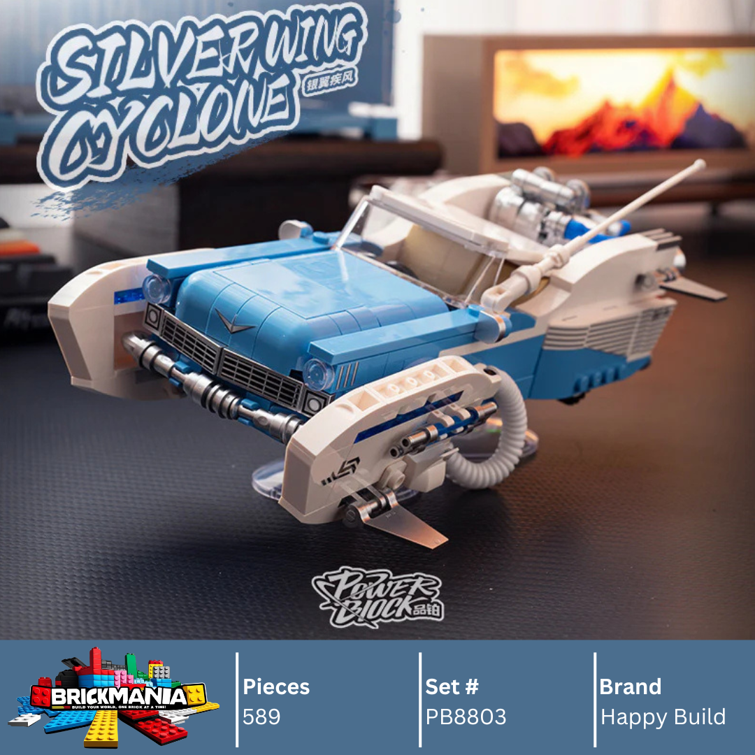 Happy Build PB8803 Silver Wing Cyclone Building Toy Set | 589 PCS | Buildable Sports Car with Display Container