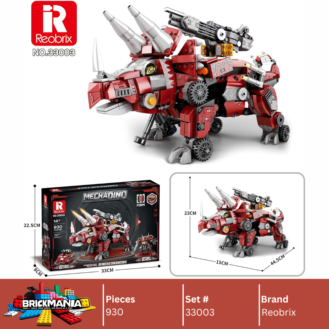 Reobrix 33003 Triceratops Transformers 3 in 1 Building Toy Set | 930 PCS