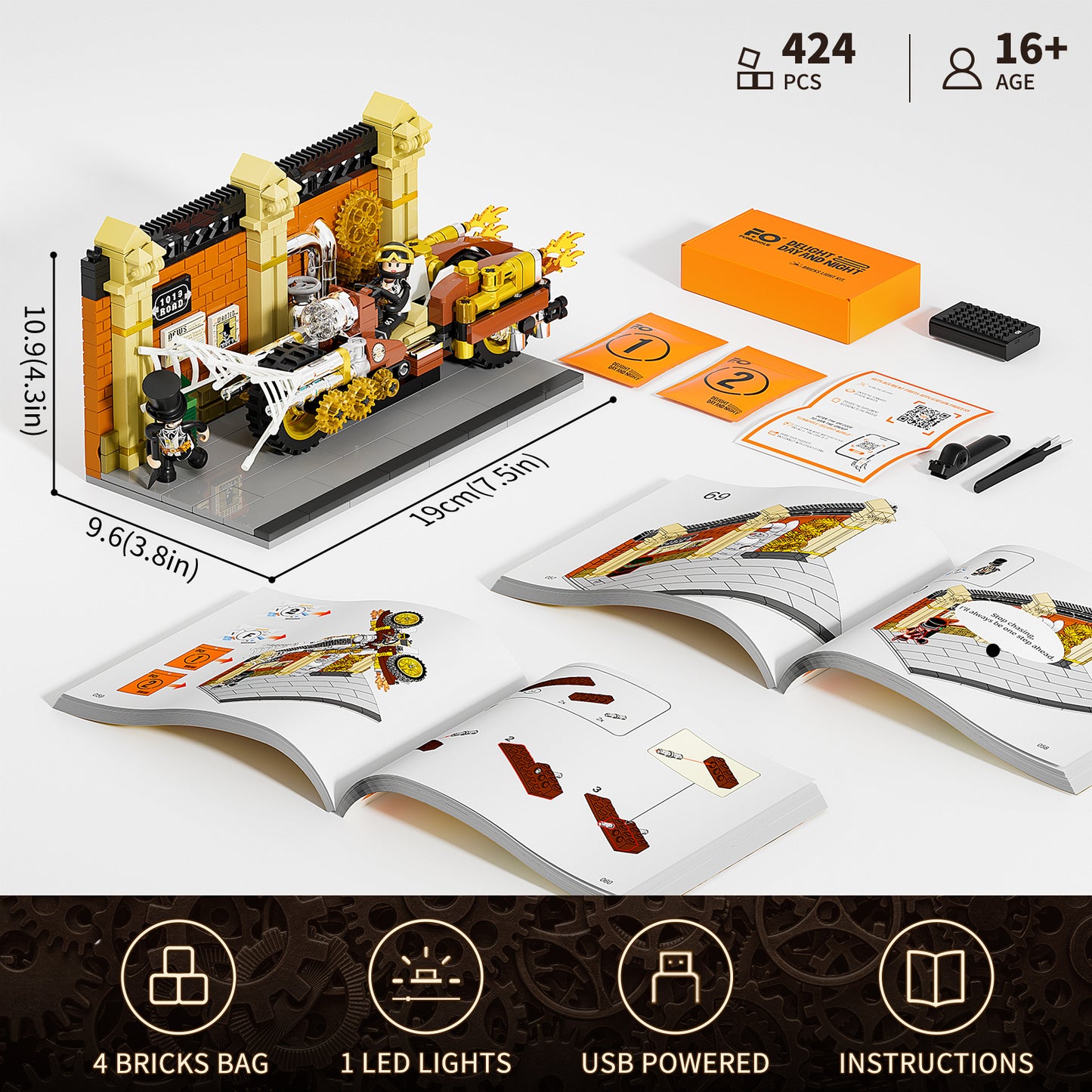 Lumibricks F9067 Steampunk Motorcycle Pursuit Building Toy Set | 424 PCS