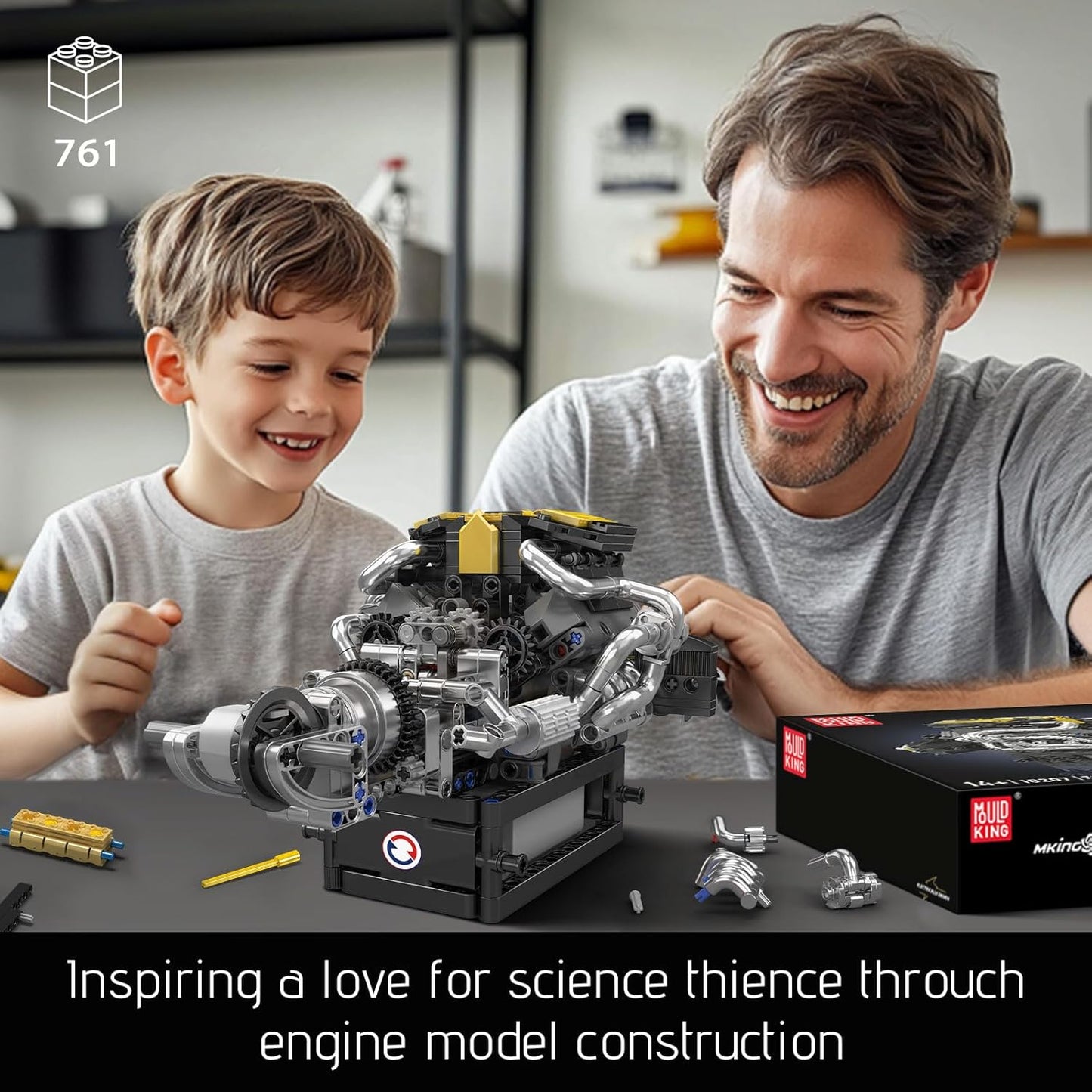 Mould King 10207 Motorised PAG Turbocharged V8 Engine Building Toy Set | 761 PCS