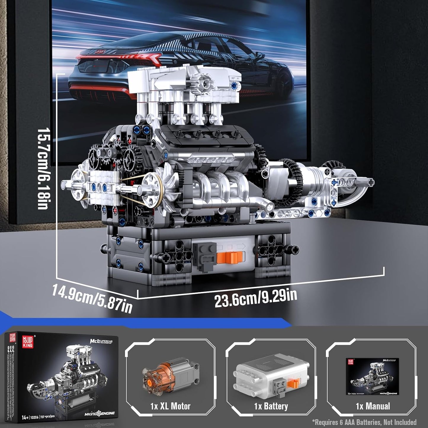 Mould King 10206 Motorised Turbocharged V8 Engine Building Toy Set | 737 PCS