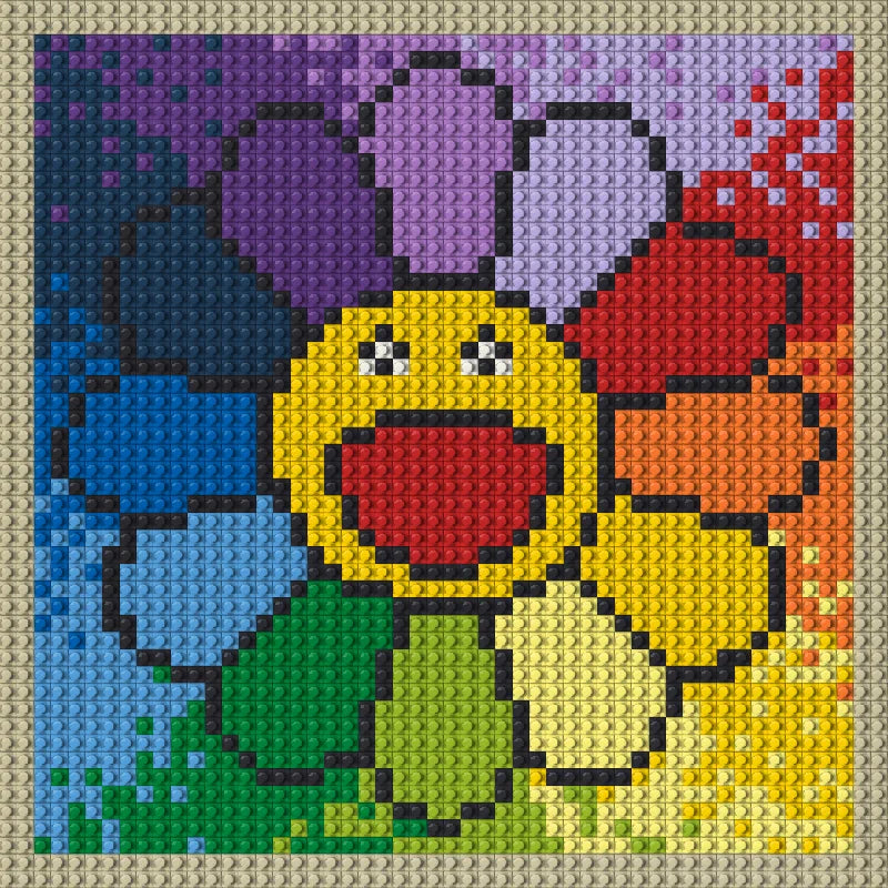 N0144 Rainbow Flower Mosaic Wall Art | 2304 PCS