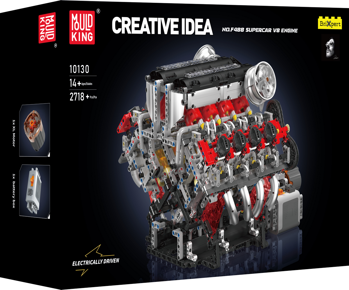 Mould King 10130 Ferrari 488 Motorised V8 Engine Building Toy Set | 2718 PCS