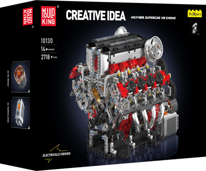 Mould King 10130 Ferrari 488 Motorised V8 Engine Building Toy Set | 2718 PCS