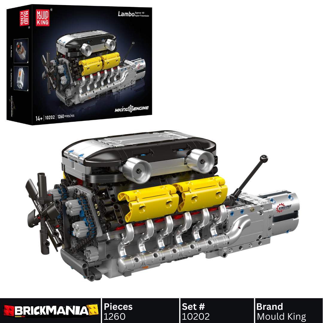 Mould King 10202 Motorized Lamborghini V12 engine & gearbox Building Toy Set | 1260 PCS