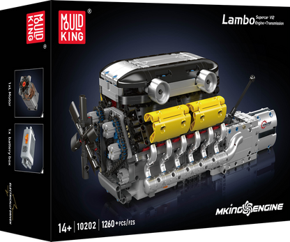 Mould King 10202 Motorized Lamborghini V12 engine & gearbox Building Toy Set | 1260 PCS