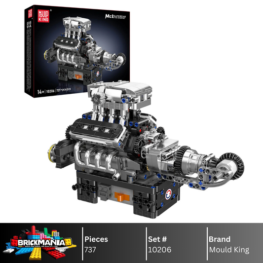 Mould King 10206 Motorised Turbocharged V8 Engine Building Toy Set | 737 PCS