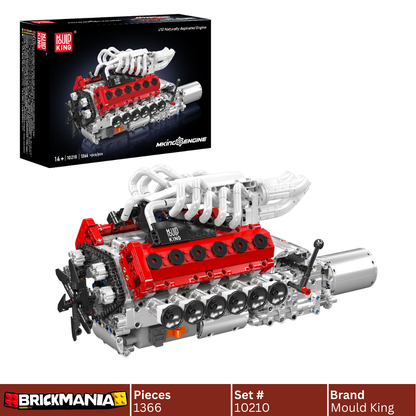 Mould King 10210 Motorized V12 Naturally Aspirated Engine Building Toy Set | 1366 PCS