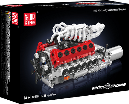 Mould King 10210 Motorized V12 Naturally Aspirated Engine Building Toy Set | 1366 PCS