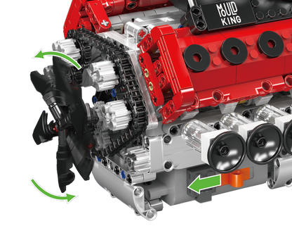 Mould King 10210 Motorized V12 Naturally Aspirated Engine Building Toy Set | 1366 PCS