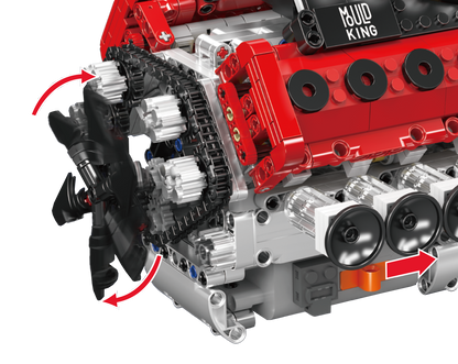 Mould King 10210 Motorized V12 Naturally Aspirated Engine Building Toy Set | 1366 PCS