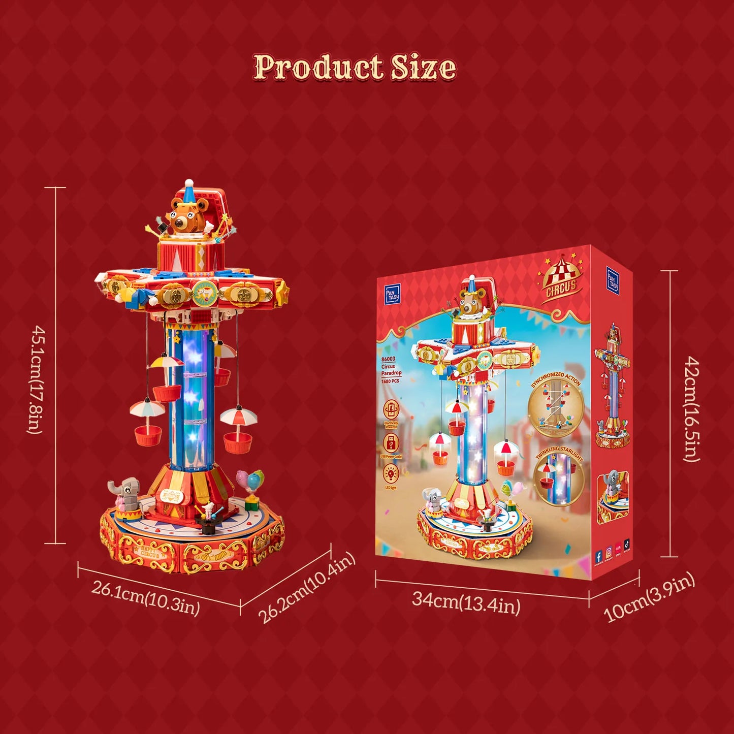 Pantasy 86003 Retro Collection Circus Paradrop Building Toy Set | 1680 PCS