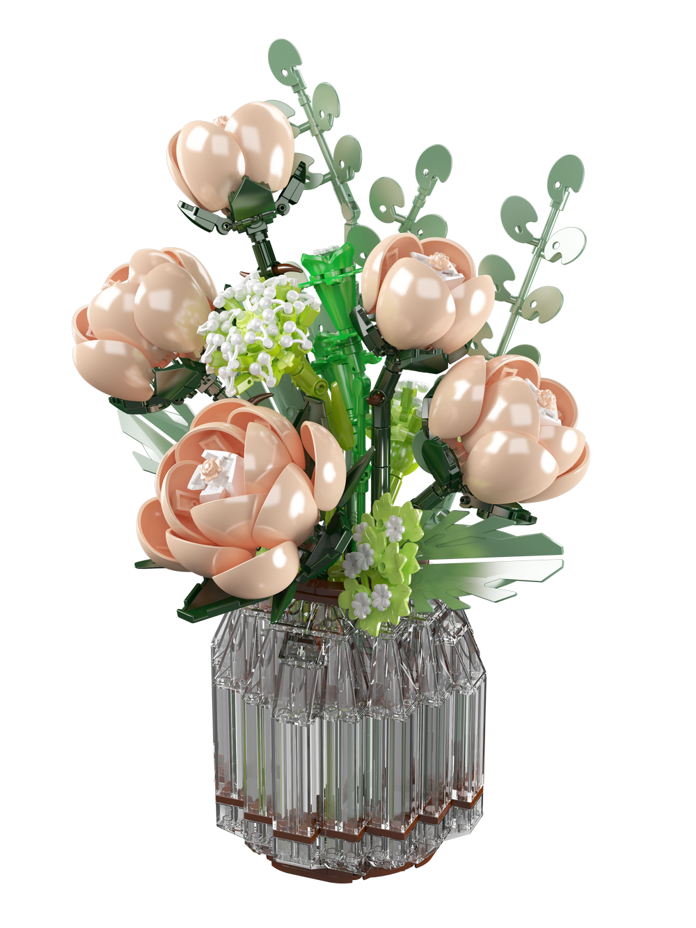 Mould King 24109 White Rose Flower Bouquet Building Toy Set | 981 PCS