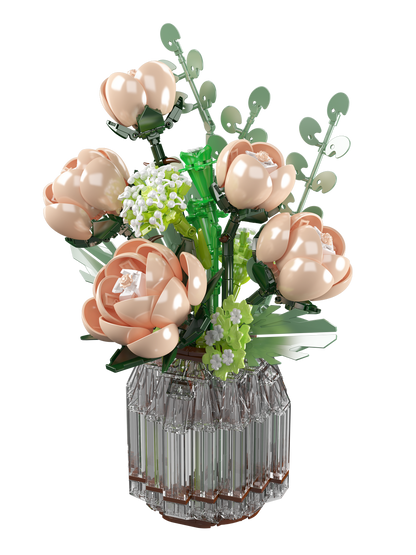 Mould King 24109 White Rose Flower Bouquet Building Toy Set | 981 PCS