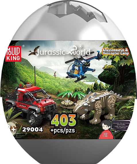 Mould King 29004 Ankylosaurus Helicopter & Off-Road Camp Dino Egg Building Toy Set | 403 PCS