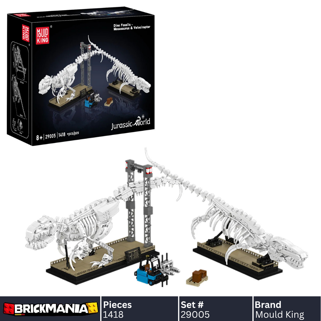 Mould King 29005 Mosasaurus & Velociraptor Fossil Display Model Building Toy Set | 1418 PCS