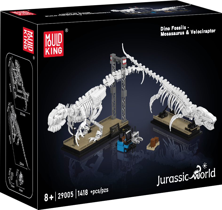 Mould King 29005 Mosasaurus & Velociraptor Fossil Display Model Building Toy Set | 1418 PCS