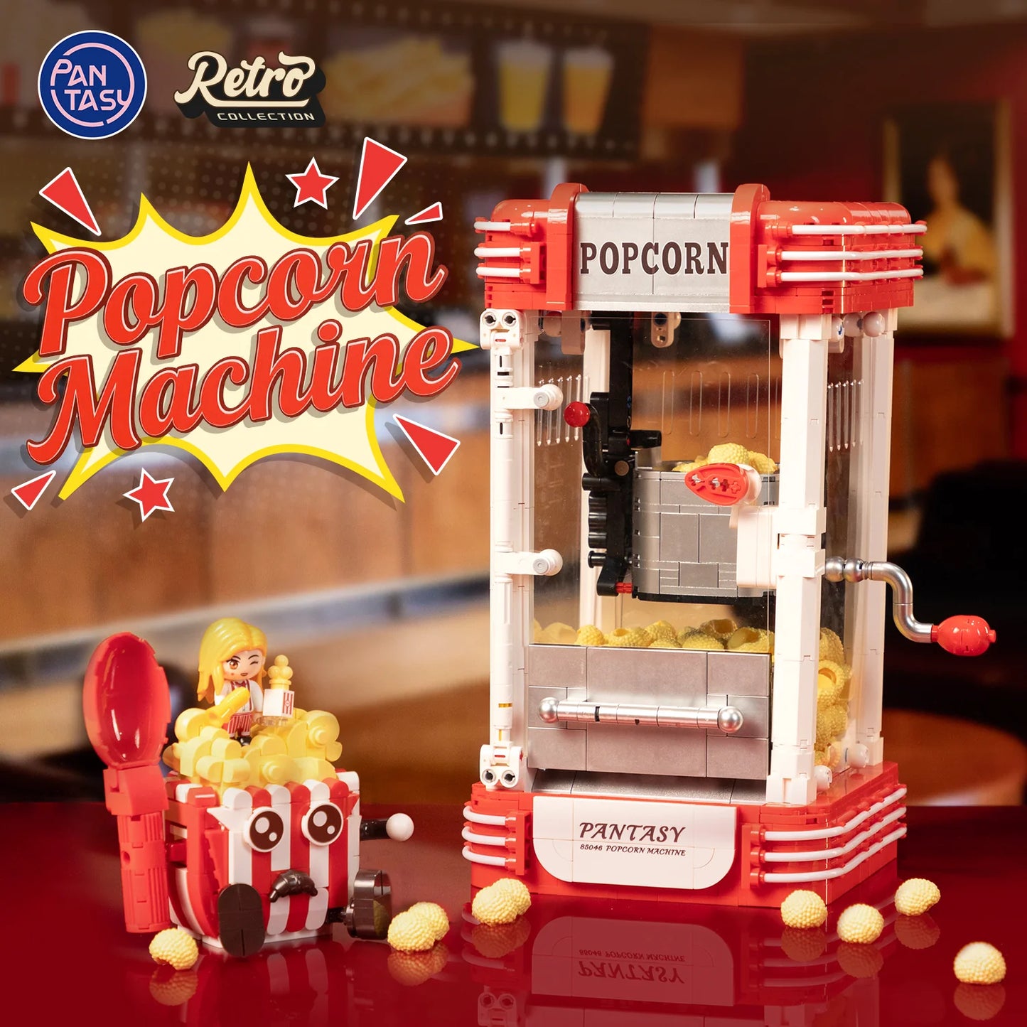 Pantasy 85046 Retro Collection Popcorn Machine Building Toy Set | 1201 PCS