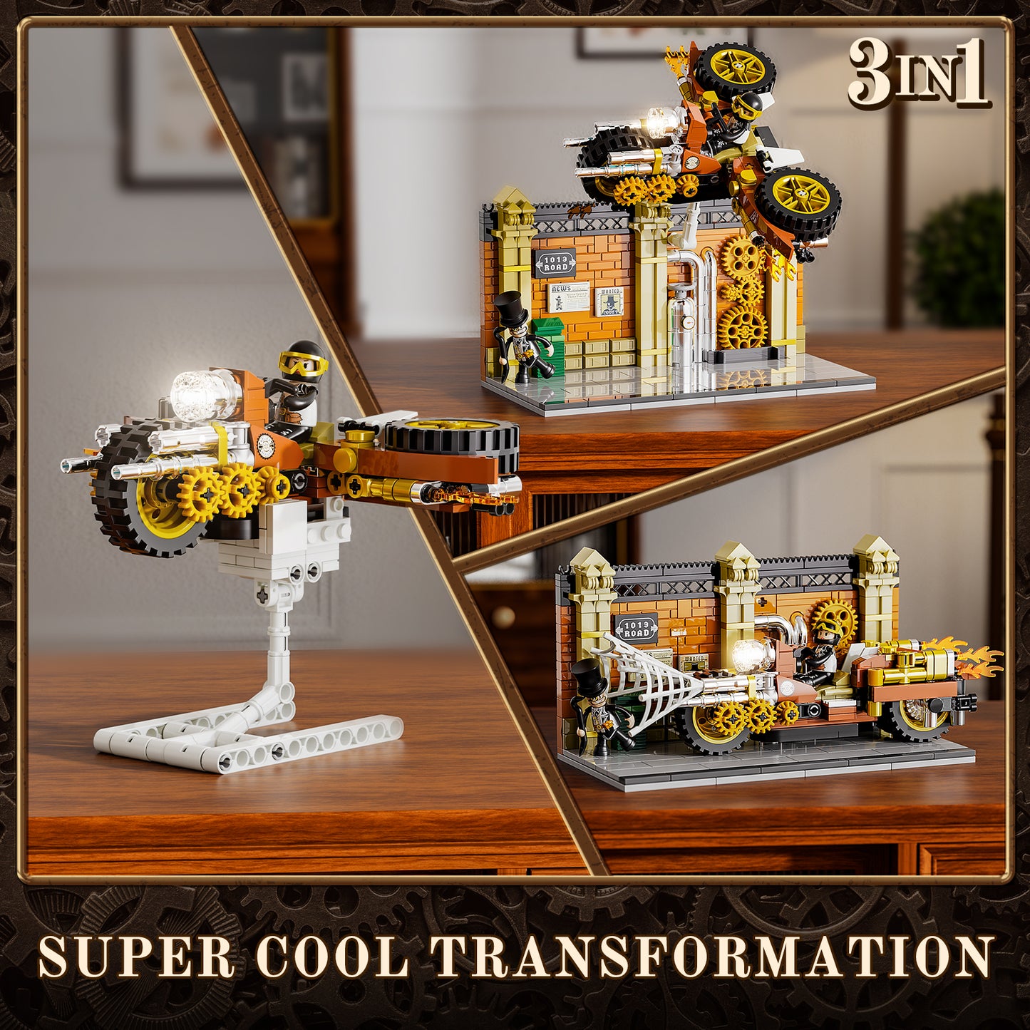 Lumibricks F9067 Steampunk Motorcycle Pursuit Building Toy Set | 424 PCS