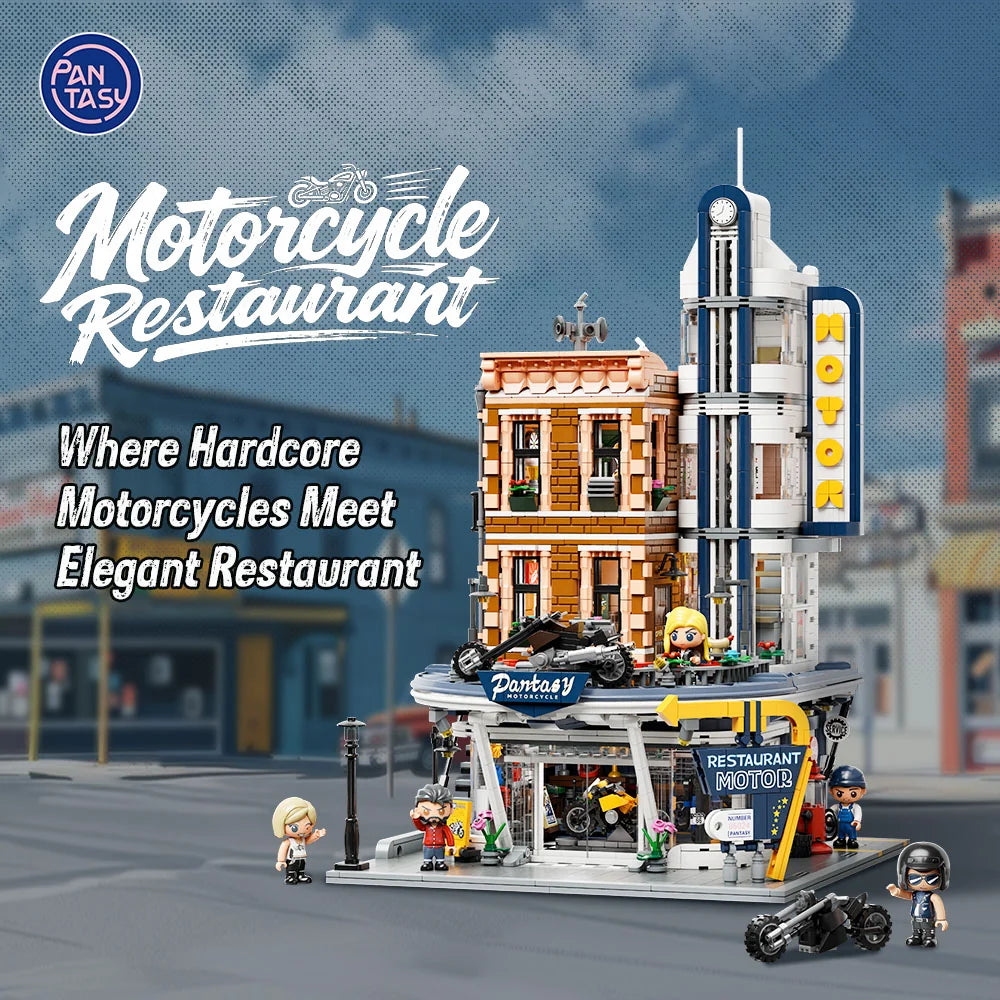Pantasy 85024 Modular Building Motorcycle Restaurant Building Toy Set | 3034 PCS