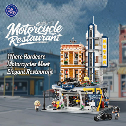 Pantasy 85024 Modular Building Motorcycle Restaurant Building Toy Set | 3034 PCS