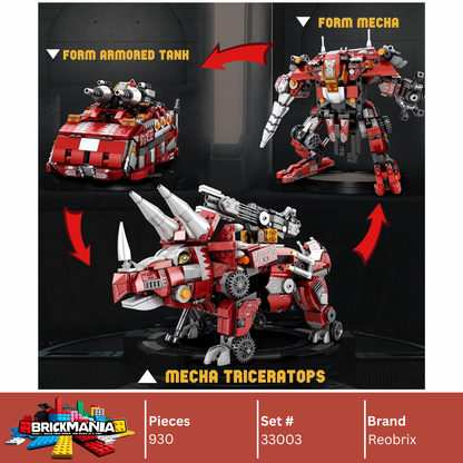 Reobrix 33003 Triceratops Transformers 3 in 1 Building Toy Set | 930 PCS
