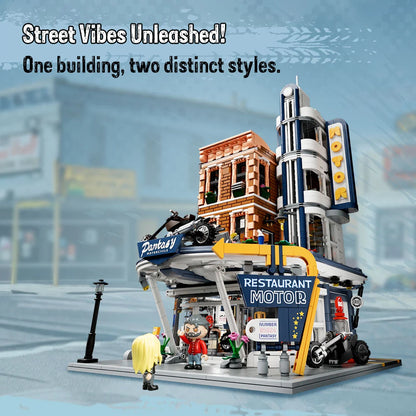 Pantasy 85024 Modular Building Motorcycle Restaurant Building Toy Set | 3034 PCS