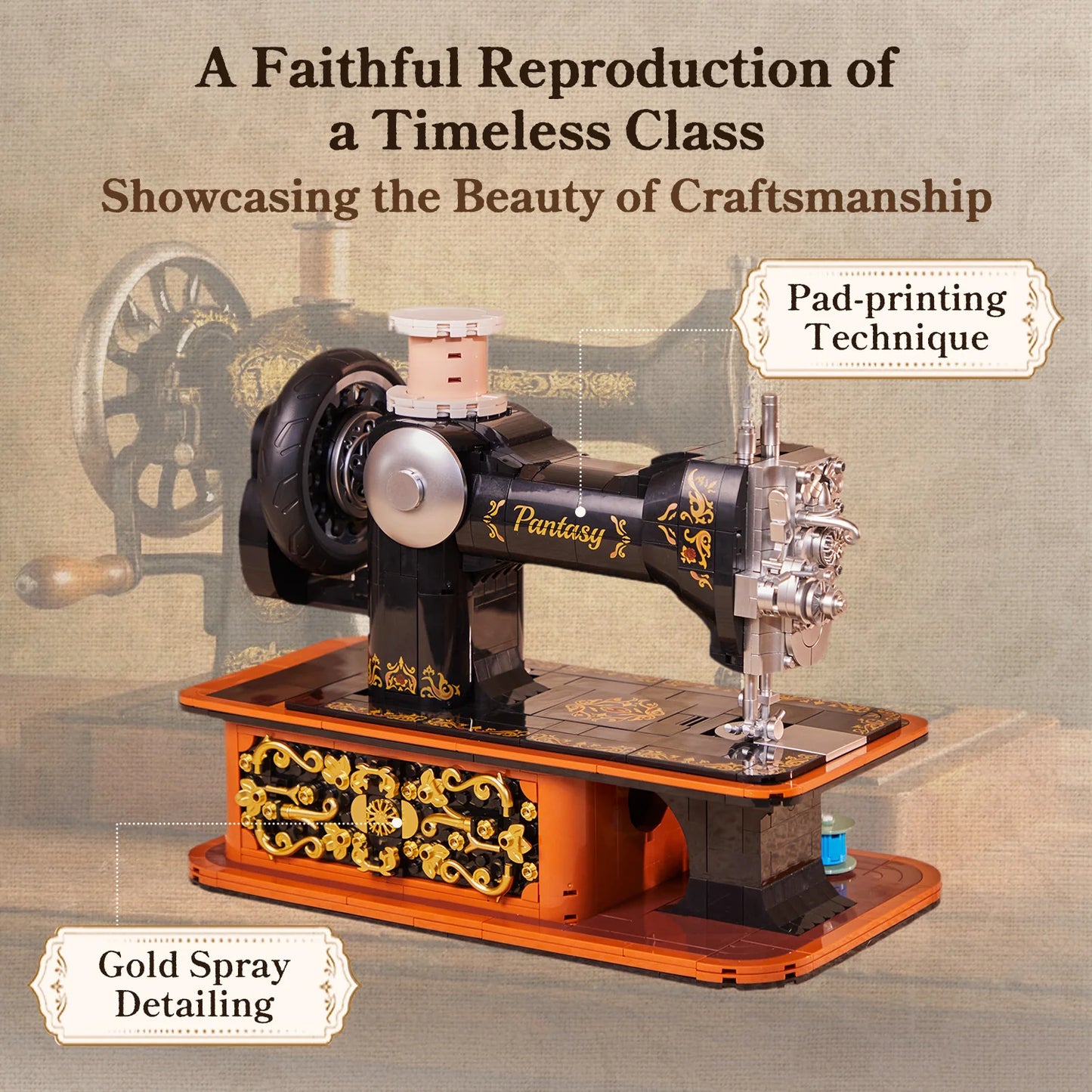 Pantasy 85028 Retro Collection Hand Crank Sewing Building Toy Set | 1360 PCS