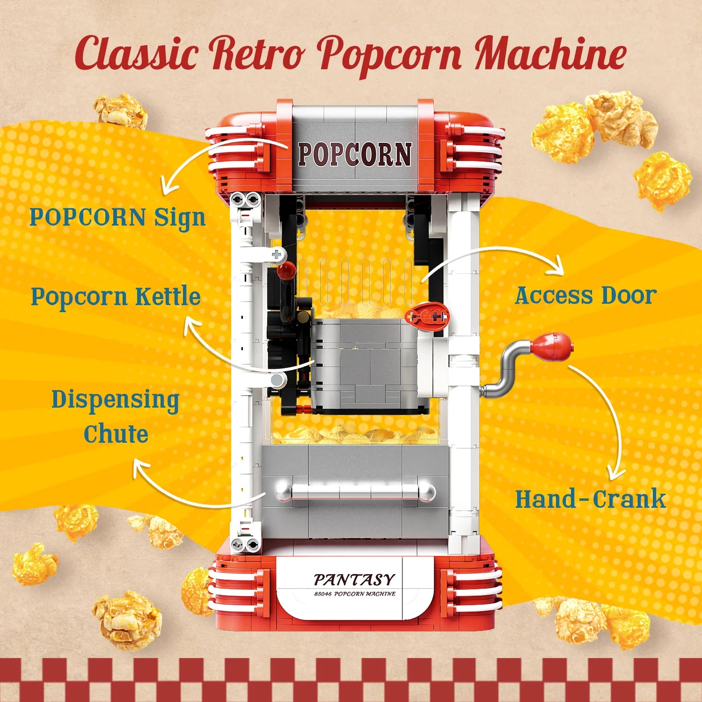 Pantasy 85046 Retro Collection Popcorn Machine Building Toy Set | 1201 PCS