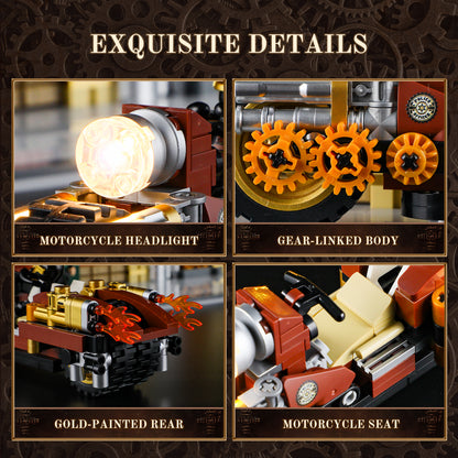 Lumibricks F9067 Steampunk Motorcycle Pursuit Building Toy Set | 424 PCS