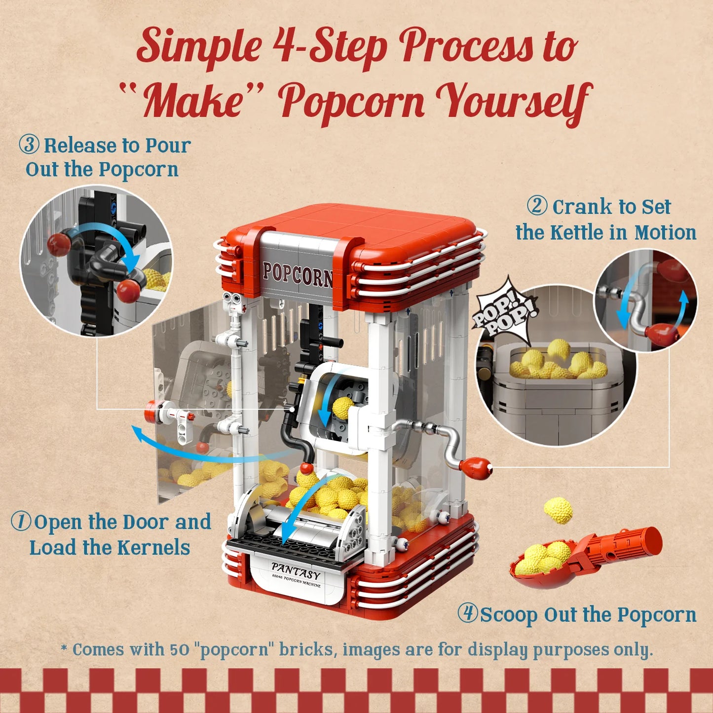 Pantasy 85046 Retro Collection Popcorn Machine Building Toy Set | 1201 PCS