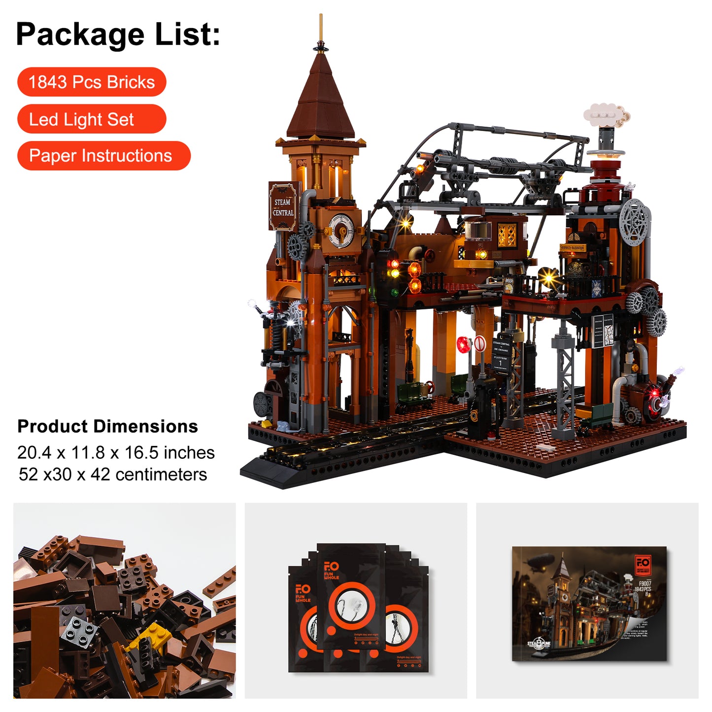 Lumibricks F9007 V2.0 Steampunk Train Station Building Toy Set | 1917 PCS
