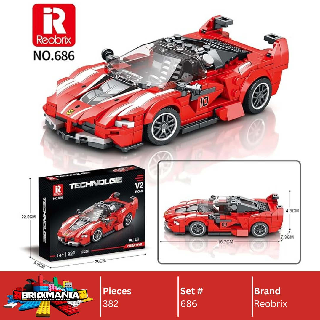 Reobrix 686 Red Ferrari FXX-K V2 Building Toy Set | 382 PCS