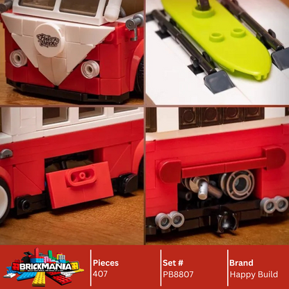 Happy Build PB8807 T1 Campervan Building Toy Set | 407 PCS | Buildable Car with Display Container