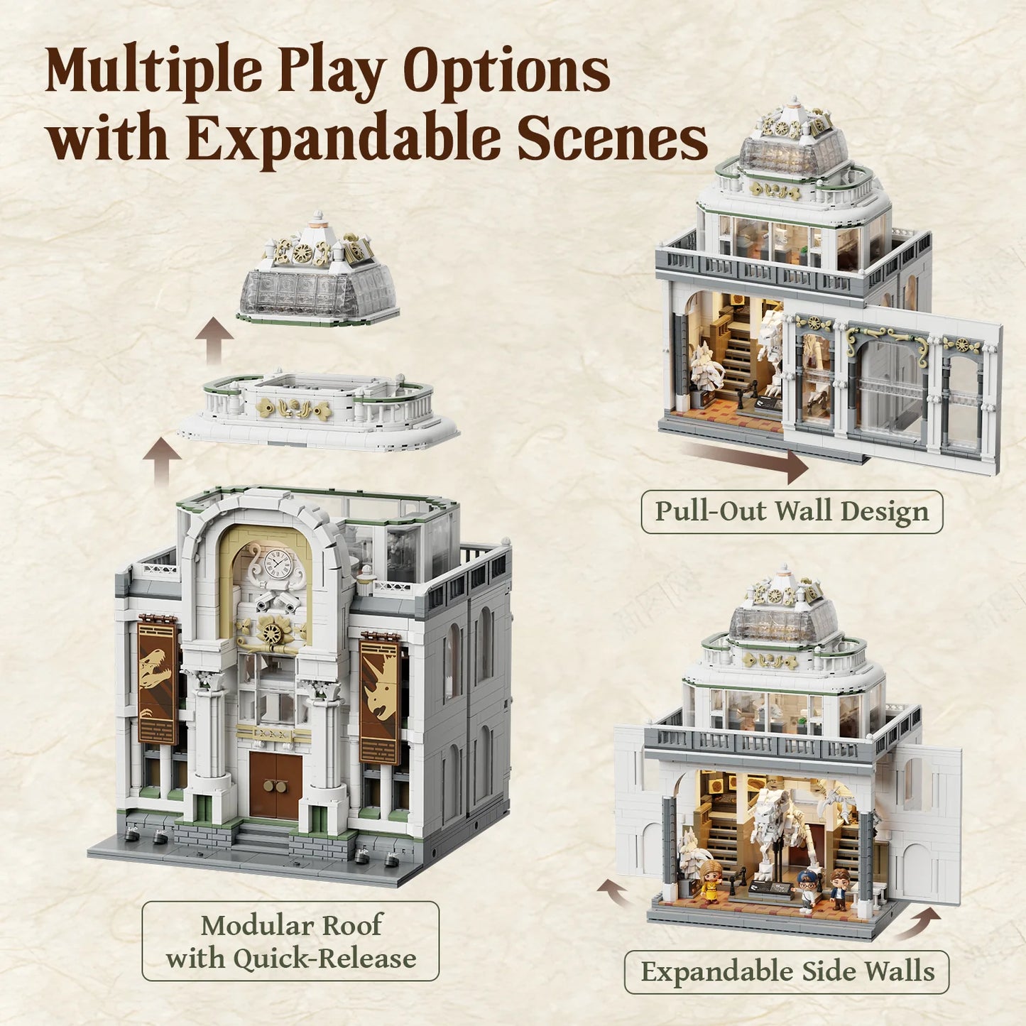 Pantasy 85047 Modular Building Dinosaur Museum Building Toy Set | 3064 PCS