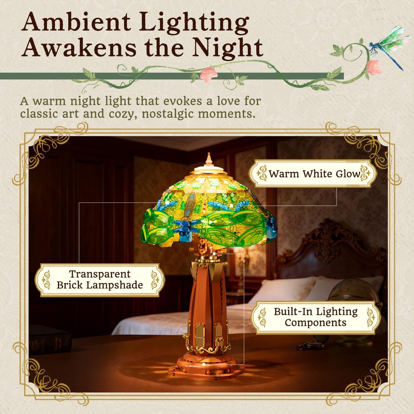Pantasy 85042 Retro Collection Stained Glass Table Lamp Building Toy Set | 1067 PCS