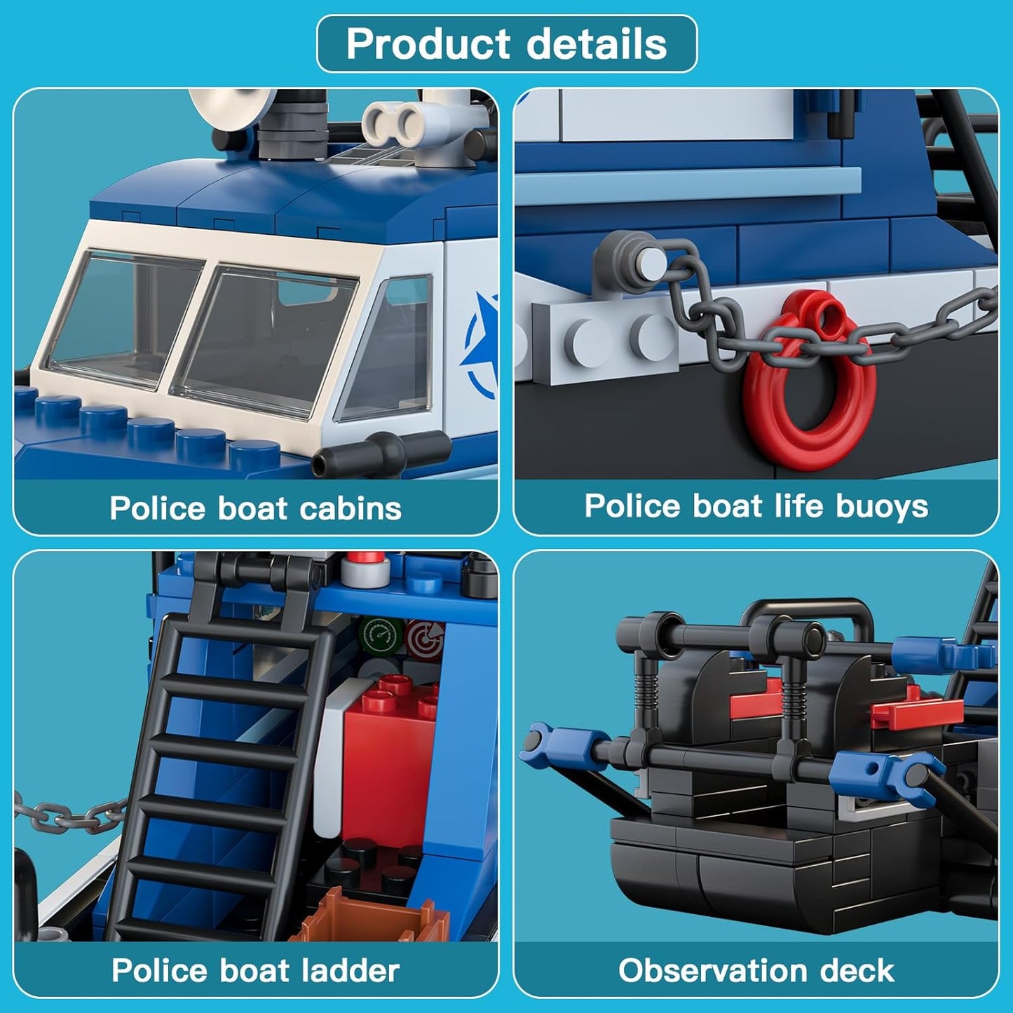 Mould King 10084 Police Boat Building Toy Set | 413 PCS