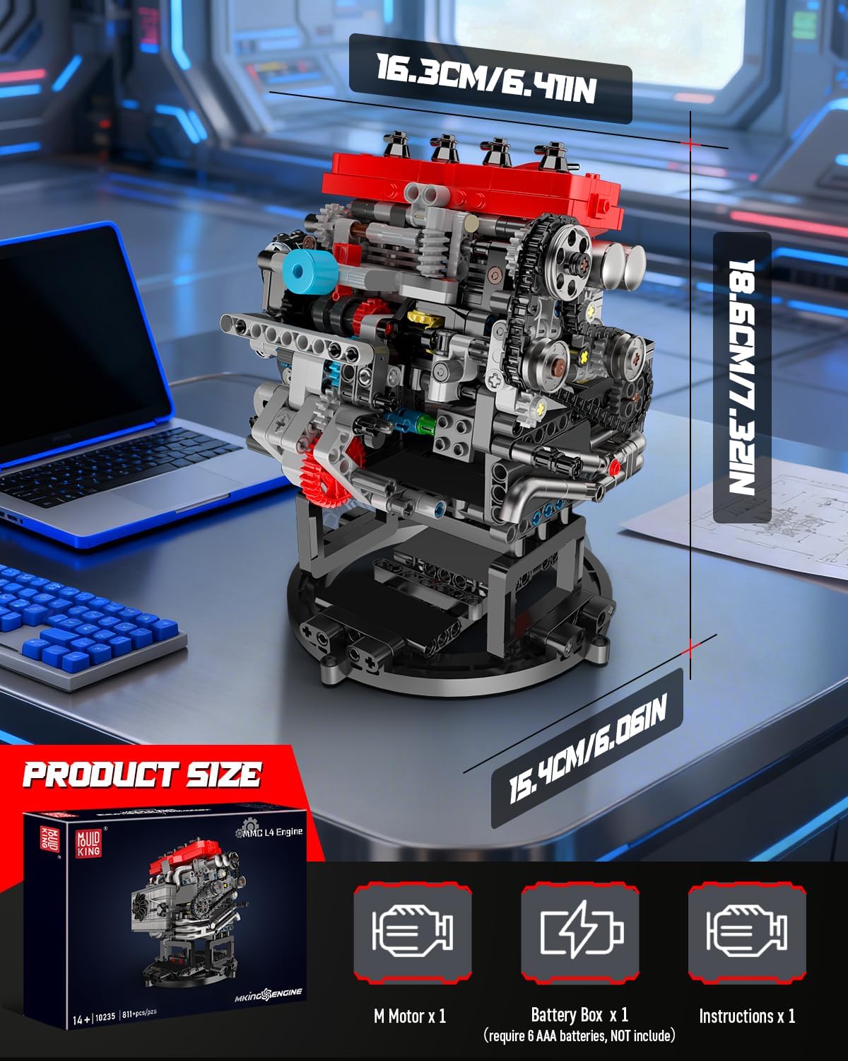 Mould King 10235 Motorized 4G63T Turbocharged Inline-Four Engine Building Toy Set | 811 PCS