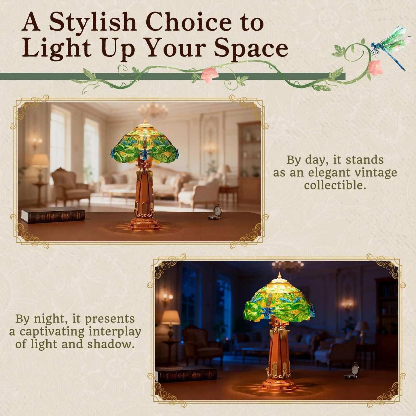 Pantasy 85042 Retro Collection Stained Glass Table Lamp Building Toy Set | 1067 PCS