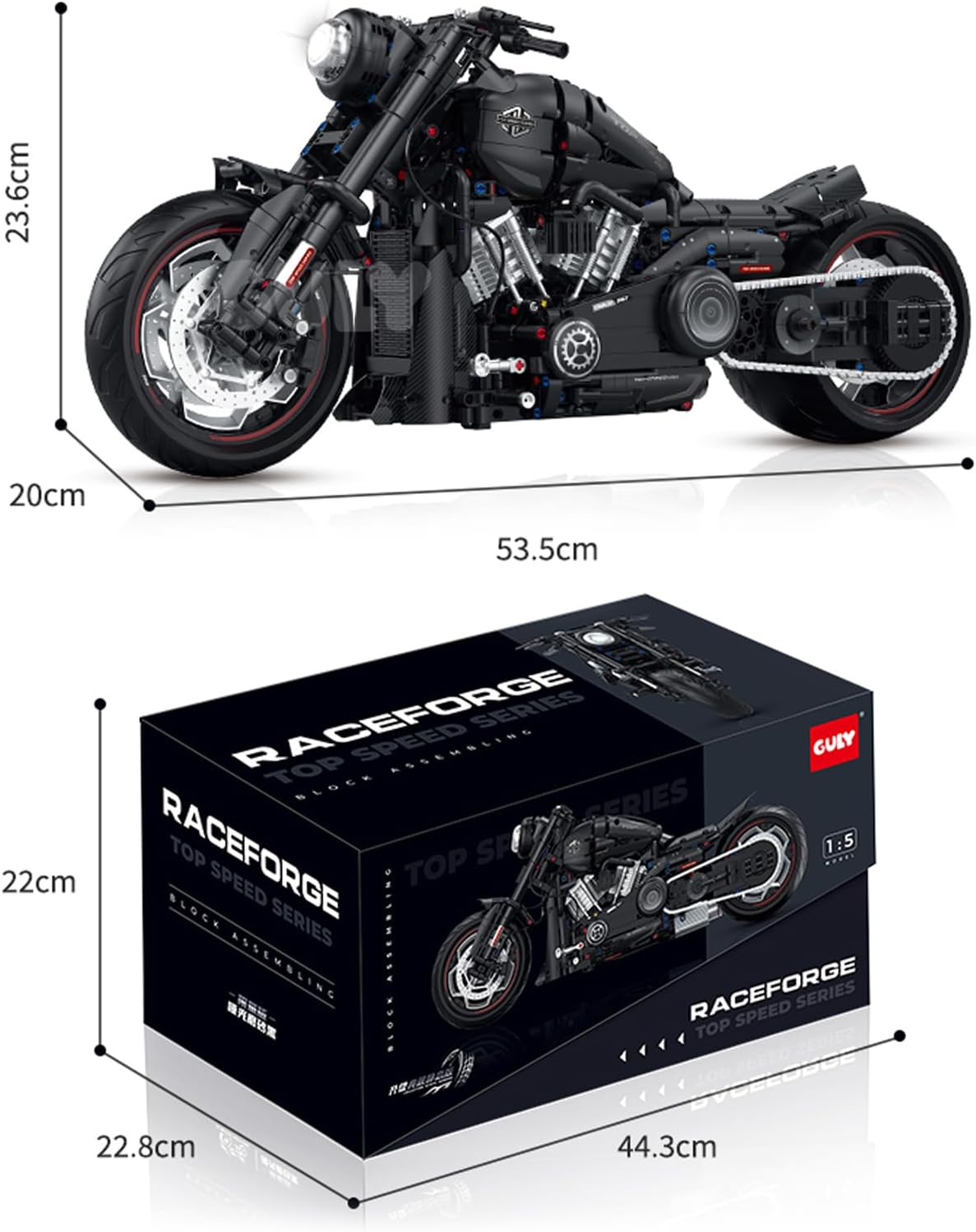 GULY 60521 Harley Davidson Matte Black Motorcycle Building Set | 2260 PCS