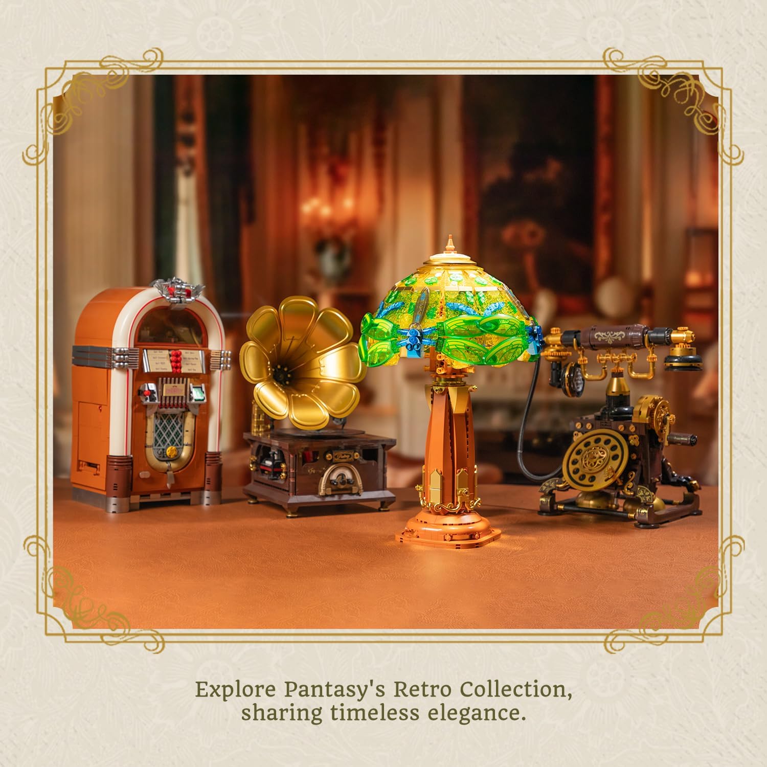 蓄光レジンカスタム　廃盤　wantkeycamp STG table フルセット Pantasy 85042 Retro Collection Stained Glass Table Lamp Building