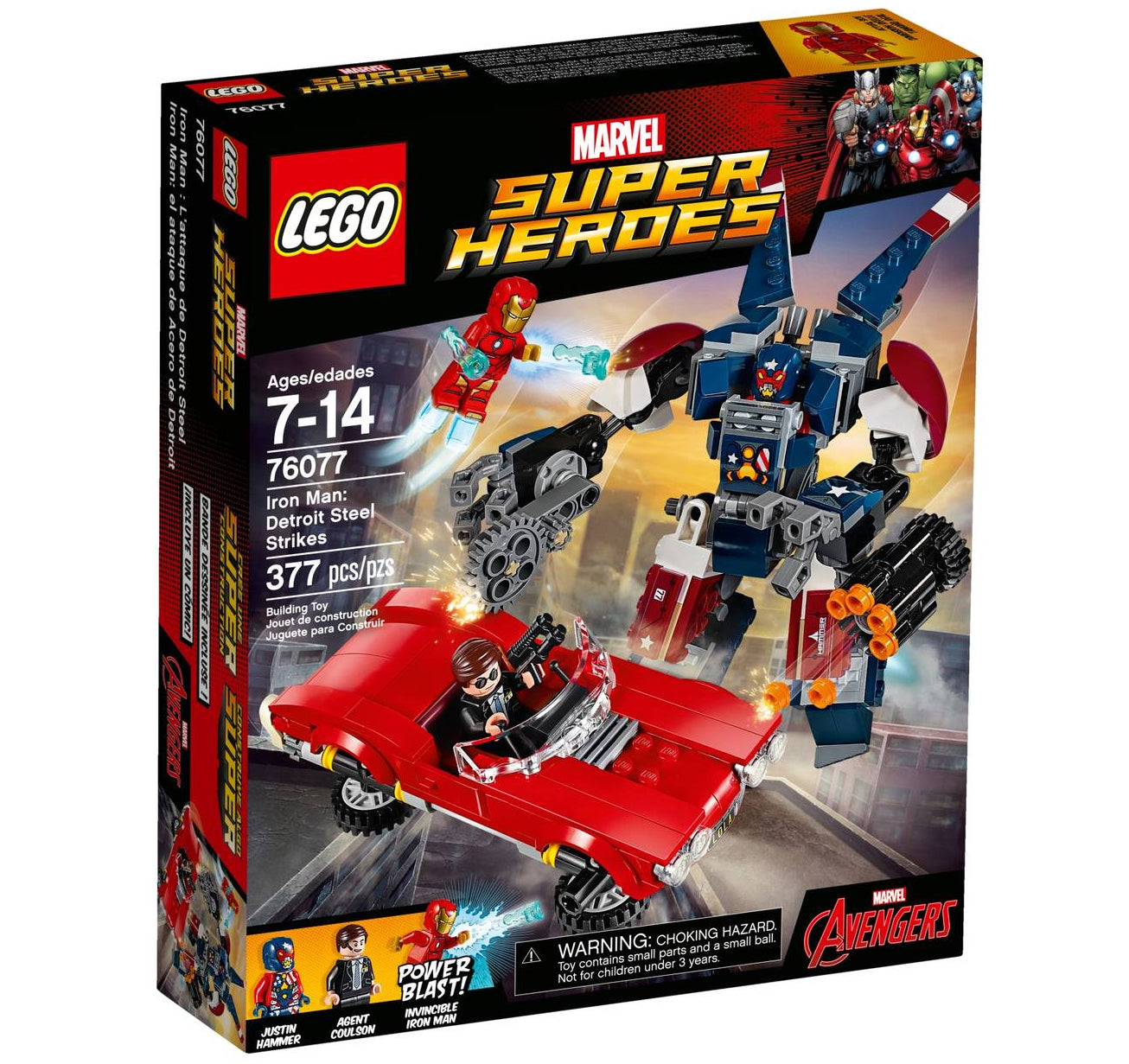 LEGO Super Heroes packaging with Marvel branding on a white background