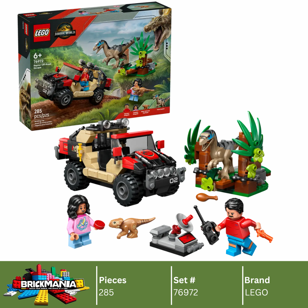 LEGO 76972 Jurassic World Raptor Off-Road Escape | 285 PCS – Brickmania