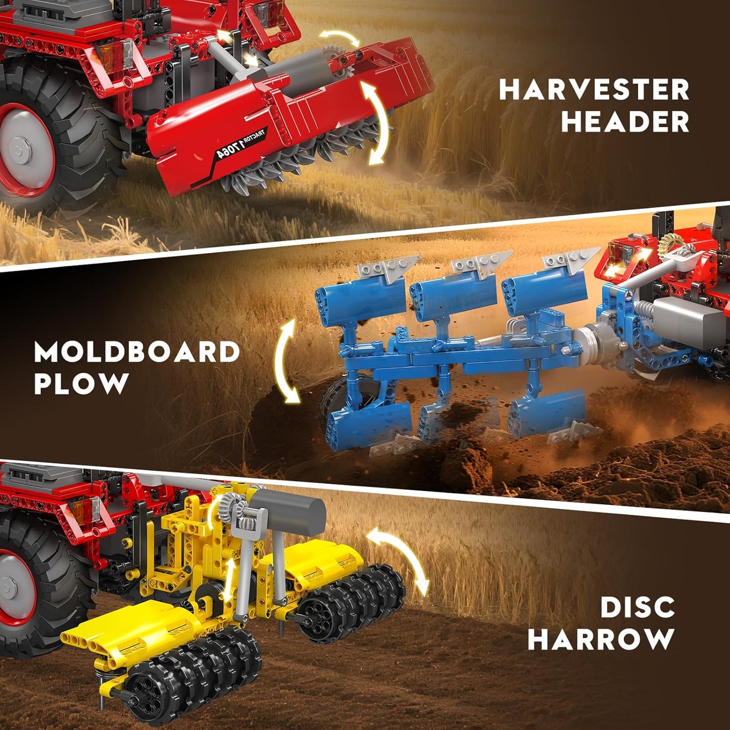 Mould King 17064 Remote Controlled Agricultural Tractor Building Toy Set | 1857 PCS