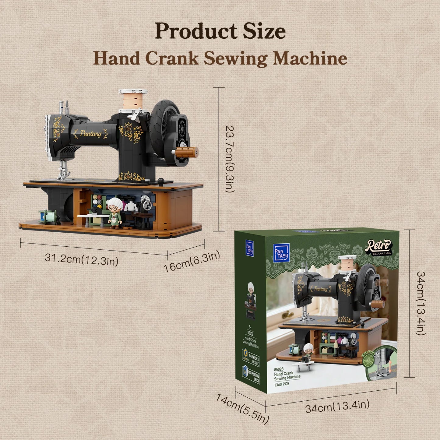 Pantasy 85028 Retro Collection Hand Crank Sewing Building Toy Set | 1360 PCS