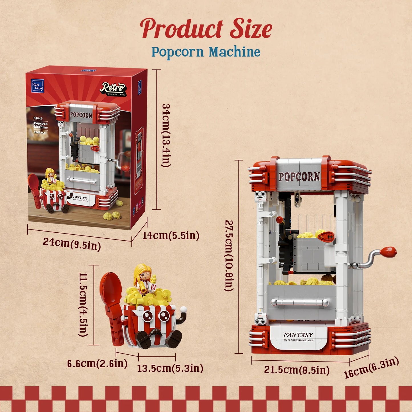 Pantasy 85046 Retro Collection Popcorn Machine Building Toy Set | 1201 PCS