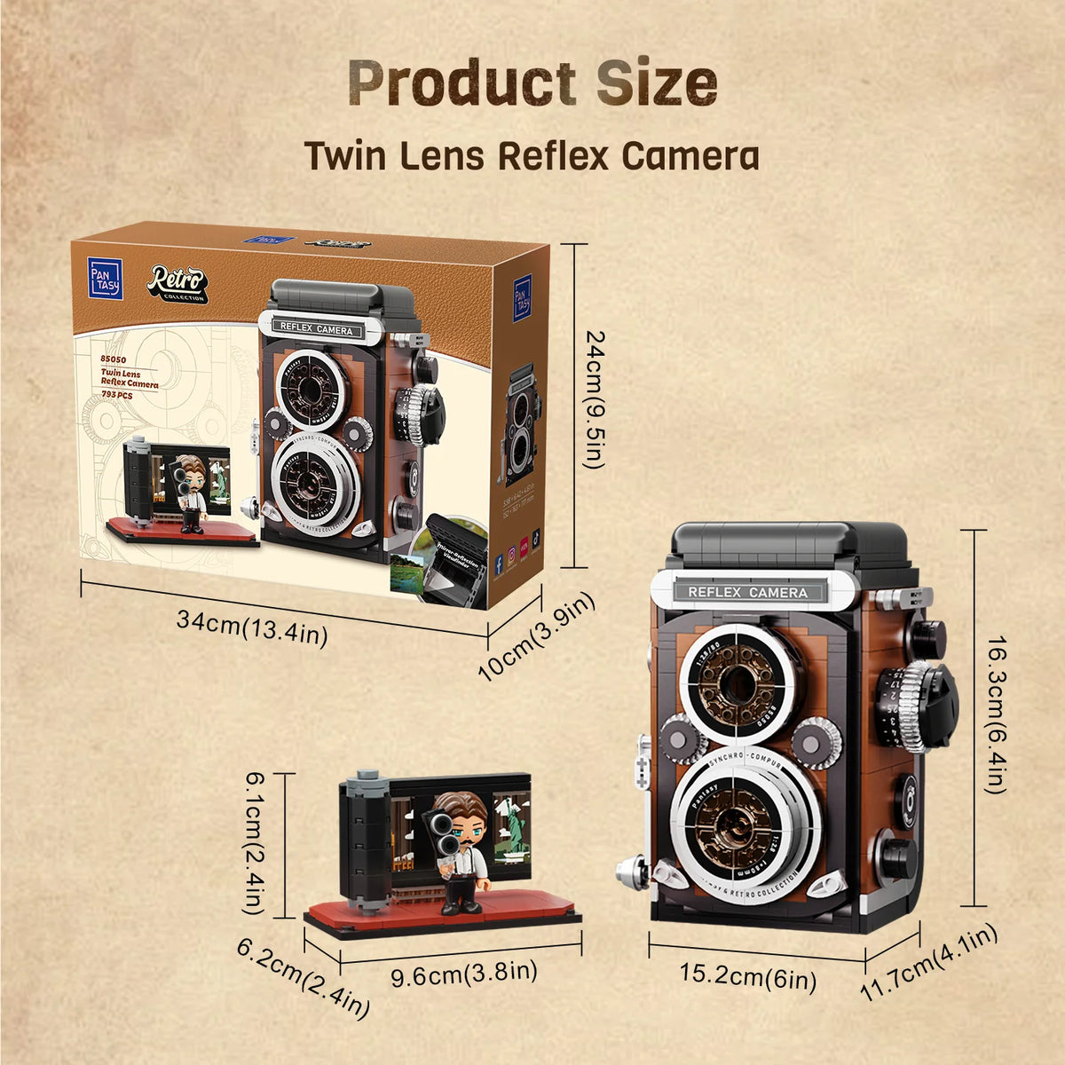 Pantasy Camera Pantasy 85050 Retro Collection Twin Lens Reflex Camera Building Toy Se ...